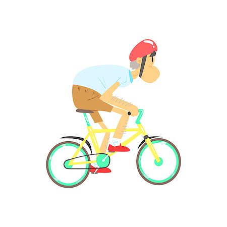 Old Man Riding Bicycle Cute Cartoon Style Isolated Flat Vector Illustration On White Background Stock Photo - Budget Royalty-Free & Subscription, Code: 400-08554559