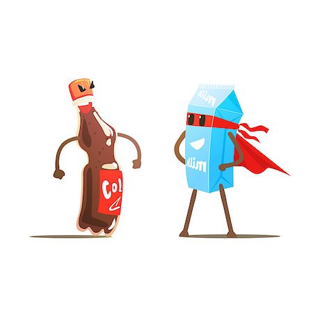 simsearch:400-08554549,k - Coke Against Milk Cartoon Fight Flat Vector Funny Illustration In Childish Style On White Background Fotografie stock - Microstock e Abbonamento, Codice: 400-08554550