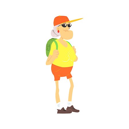 Old Lady With Backpack Cute Cartoon Style Isolated Flat Vector Illustration On White Background Stock Photo - Budget Royalty-Free & Subscription, Code: 400-08554564