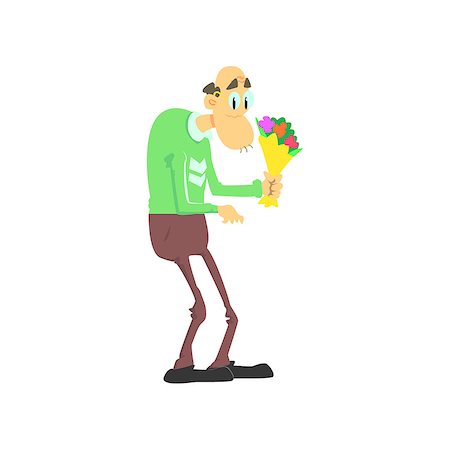 Old Man With Flowers Cute Cartoon Style Isolated Flat Vector Illustration On White Background Stock Photo - Budget Royalty-Free & Subscription, Code: 400-08554569