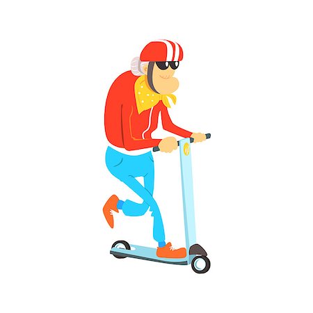 Old Lady On Scooter Cute Cartoon Style Isolated Flat Vector Illustration On White Background Stock Photo - Budget Royalty-Free & Subscription, Code: 400-08554562