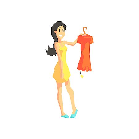 simsearch:400-08554585,k - Girl Buying A Dress Flat Isolated Vector Illustration in Cartoon Geometric Style On White Background Stock Photo - Budget Royalty-Free & Subscription, Code: 400-08554576