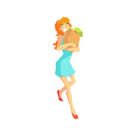 simsearch:400-08554585,k - Girl With Vegetables In Paper Bag Flat Isolated Vector Illustration in Cartoon Geometric Style On White Background Stock Photo - Budget Royalty-Free & Subscription, Code: 400-08554578