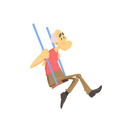 funny old men crazy - Old Man On Swings Cute Cartoon Style Isolated Flat Vector Illustration On White Background Stock Photo - Budget Royalty-Free & Subscription, Code: 400-08554571
