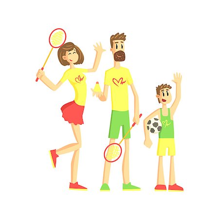 Sporty Family With Tennis Rackets And Ball Flat Vector Simplified Childish Cartoon Style Illustration Isolated On White Background Stock Photo - Budget Royalty-Free & Subscription, Code: 400-08554595