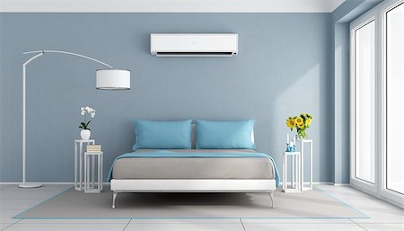 room with air conditioner - Blue contemporary bedroom with air conditioner - 3d rendering Stock Photo - Budget Royalty-Free & Subscription, Code: 400-08554638