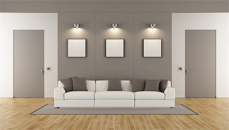 simsearch:400-07797413,k - Minimalist living room with two closed doors and white sofa - 3d rendering Foto de stock - Royalty-Free Super Valor e Assinatura, Número: 400-08554644