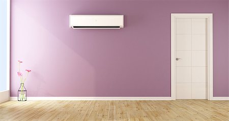 room with air conditioner - Empty purple living room with air conditioner and white door - 3d rendering Stock Photo - Budget Royalty-Free & Subscription, Code: 400-08554909