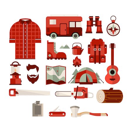 simsearch:400-06700048,k - Hiker Equipment Objects Collection Of Flat Cartoon Style Isolated Vector Icons On White Background Stock Photo - Budget Royalty-Free & Subscription, Code: 400-08555072