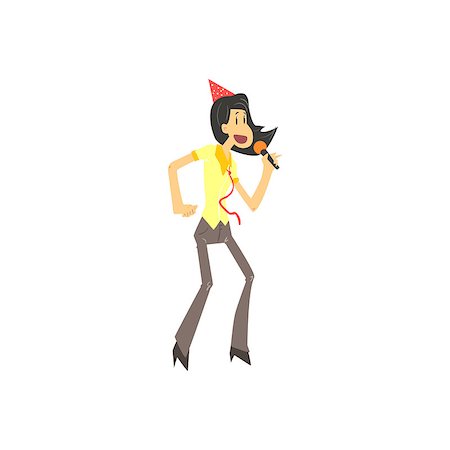 simsearch:400-05094854,k - Girl With Tie Singing In Karaoke Flat Isolated Simple Cartoon Style Vector Illustration On White Background Photographie de stock - Aubaine LD & Abonnement, Code: 400-08555088