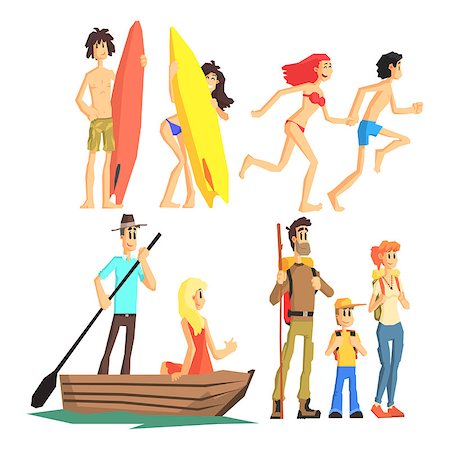 Active Summer Leisure Flat Vector Simplified Childish Cartoon Style Set Of Illustrations Isolated On White Background Stock Photo - Budget Royalty-Free & Subscription, Code: 400-08555149