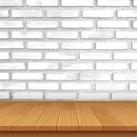 vector wood table top on brick wall background Stock Photo - Budget Royalty-Free & Subscription, Code: 400-08555364