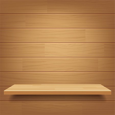 vector empty wooden shelf on wooden wall background Stock Photo - Budget Royalty-Free & Subscription, Code: 400-08555363