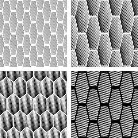 simsearch:400-08409083,k - Seamless geometric patterns with striped hexagonal elements. Vector art. Photographie de stock - Aubaine LD & Abonnement, Code: 400-08555385