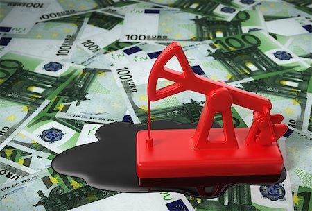 simsearch:400-08528272,k - Red Pumpjack And Spilled Oil On Euros. 3D Illustration. Stock Photo - Budget Royalty-Free & Subscription, Code: 400-08555397