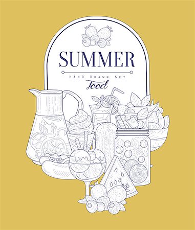 Summer Food Vintage Vector Hand Drawn Design Card Photographie de stock - Aubaine LD & Abonnement, Code: 400-08555545