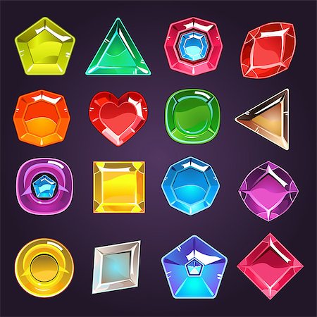 simsearch:400-08934240,k - Flash Game Design Jewel Set Of Flat Vector Icons Isolated On Dark Blue Background Stock Photo - Budget Royalty-Free & Subscription, Code: 400-08555565