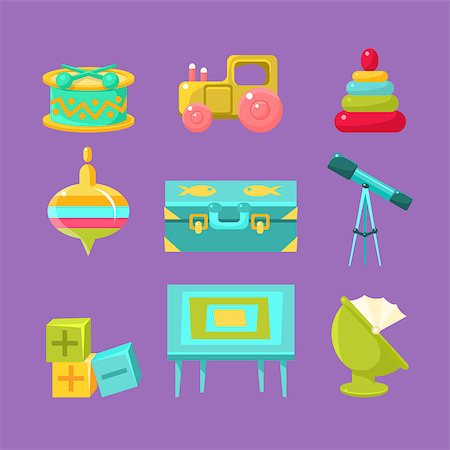 Kids Room Objects Collection Of Flat Isolated Minimalistic Vector Icons In Childish Style On Violet Background Stock Photo - Budget Royalty-Free & Subscription, Code: 400-08555598