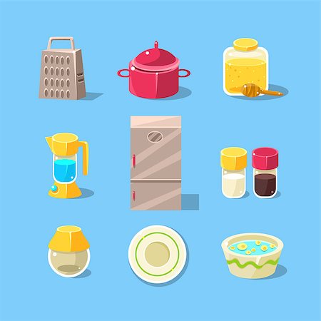 simsearch:400-06694997,k - Kitchen Equipment Set Of Flat Isolated Vector Simplified Bright Color Design Icons On Blue Background Stock Photo - Budget Royalty-Free & Subscription, Code: 400-08555604