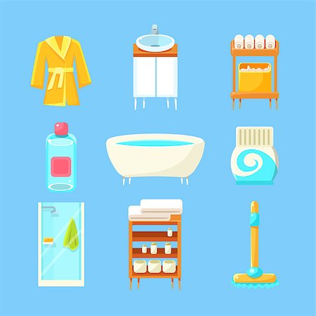 simsearch:400-07053921,k - Bathroom Things Set Of Flat Isolated Vector Simplified Bright Color Design Icons On Blue Background Photographie de stock - Aubaine LD & Abonnement, Code: 400-08555606