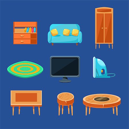 dressers table - Living Room Furniture Set Of Flat Isolated Vector Simplified Bright Color Design Icons On Blue Background Stock Photo - Budget Royalty-Free & Subscription, Code: 400-08555601
