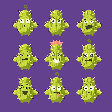 simsearch:400-09121573,k - Cartoon Cactus Emoji Set Of Flat Isolated Funny Vector Icons In Childish Style On Purple Background Photographie de stock - Aubaine LD & Abonnement, Code: 400-08555602