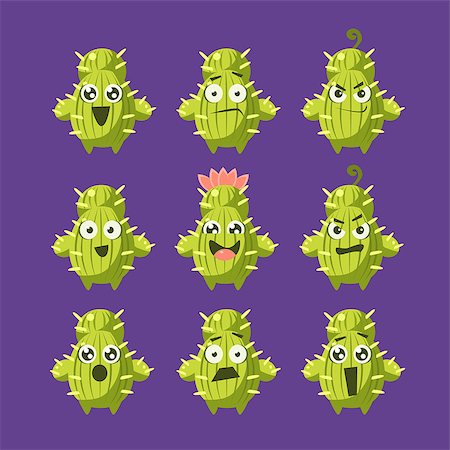 simsearch:400-09121573,k - Cactus Cartoon Character Set Of Flat Isolated Funny Vector Icons In Childish Style On Purple Background Photographie de stock - Aubaine LD & Abonnement, Code: 400-08555603