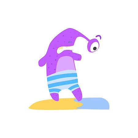 simsearch:400-04406429,k - Purple One-eyed Monster On The Beach Childish Funny Flat Vector Illustration Isolated On White Background Stock Photo - Budget Royalty-Free & Subscription, Code: 400-08555633