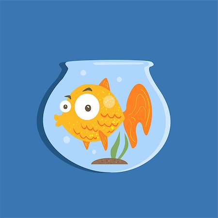 simsearch:400-08555680,k - Golden Fish In Aquarium Funny Flat Vector Illustration In Creative Applique Style Stock Photo - Budget Royalty-Free & Subscription, Code: 400-08555676