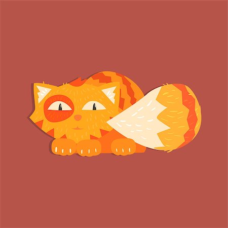 simsearch:400-08555680,k - Fluffy Tiger Cat Funny Flat Vector Illustration In Creative Applique Style Stock Photo - Budget Royalty-Free & Subscription, Code: 400-08555679