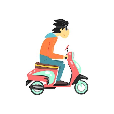 simsearch:400-05098393,k - Guy Riding The Scooter Flat Isolated Vector Simple Drawing On White Background In Cartoon Style Foto de stock - Super Valor sin royalties y Suscripción, Código: 400-08555684