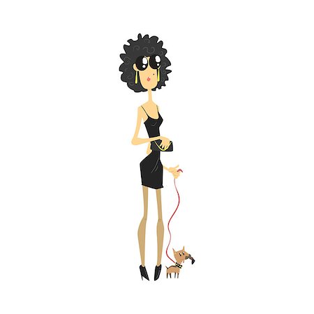fashion dog cartoon - City Woman With Chihuahua Flat Isolated Vector Simple Drawing On White Background In Funny Cartoon Style Stock Photo - Budget Royalty-Free & Subscription, Code: 400-08555690