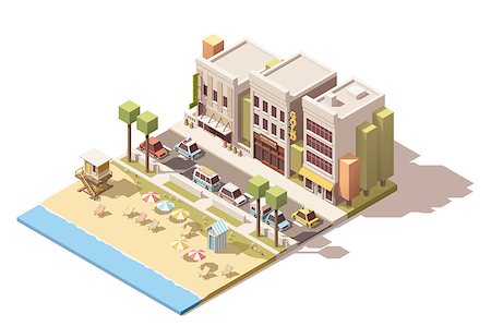 simsearch:400-08710651,k - Isometric town street with beach and cars Photographie de stock - Aubaine LD & Abonnement, Code: 400-08555849