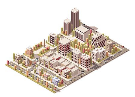 Isometric city streets with different buildings Stock Photo - Budget Royalty-Free & Subscription, Code: 400-08555854