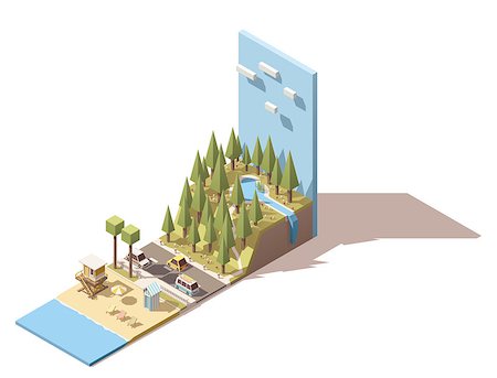 Isometric landscape with beach and mountains Stock Photo - Budget Royalty-Free & Subscription, Code: 400-08555855