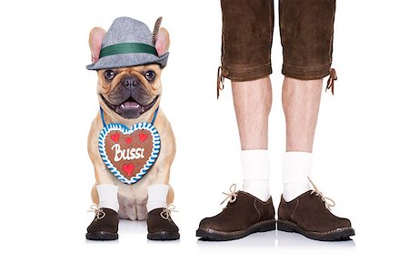 simsearch:400-08163219,k - french bulldog  dog with  gingerbread heart and bavarian owner , isolated on white background Photographie de stock - Aubaine LD & Abonnement, Code: 400-08555901