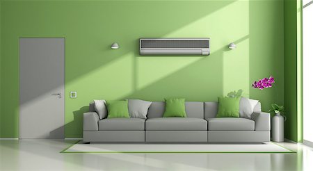room with air conditioner - Minimalist living room with air conditioner ,sofa and closed door - 3d rendering Stock Photo - Budget Royalty-Free & Subscription, Code: 400-08555975