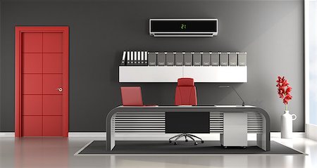 room with air conditioner - Black and red contemporary office space with  air conditioner - 3d rendering Stock Photo - Budget Royalty-Free & Subscription, Code: 400-08555980