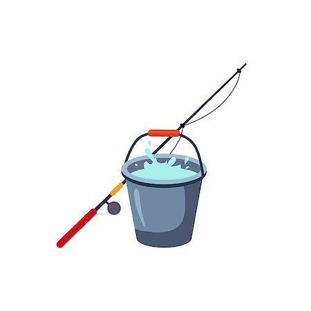 Fishing Rod And Bucket Cartoon Simple Style Colorful Isolated Flat Vector Illustration On White Background Stock Photo - Budget Royalty-Free & Subscription, Code: 400-08556039