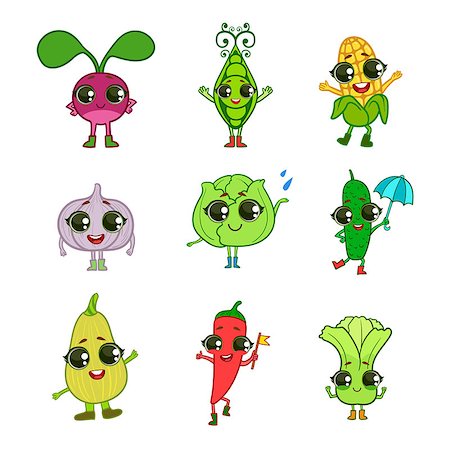 Vegetables Illustration Collection Of Flat Outlined Isolated Cartoon Humanized Characters In Cute Girly Style On White Background Foto de stock - Super Valor sin royalties y Suscripción, Código: 400-08556030