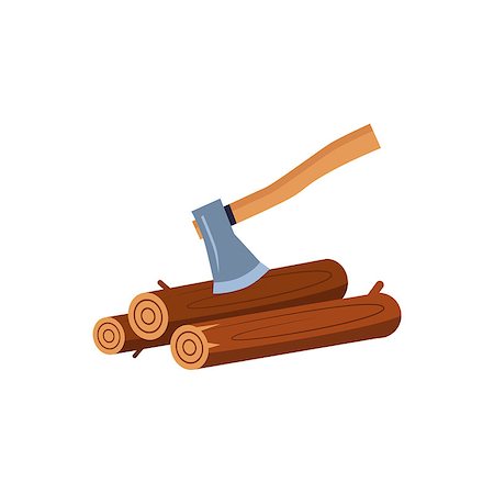 Wood And The Axe Cartoon Simple Style Colorful Isolated Flat Vector Illustration On White Background Stock Photo - Budget Royalty-Free & Subscription, Code: 400-08556044