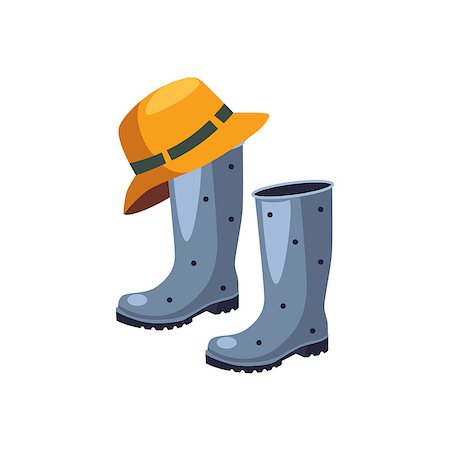 Rubber Boots And Hat Cartoon Simple Style Colorful Isolated Flat Vector Illustration On White Background Stock Photo - Budget Royalty-Free & Subscription, Code: 400-08556049