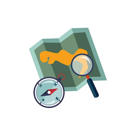 Map, Compass And Magnifying Glass Cartoon Simple Style Colorful Isolated Flat Vector Illustration On White Background Stock Photo - Budget Royalty-Free & Subscription, Code: 400-08556040