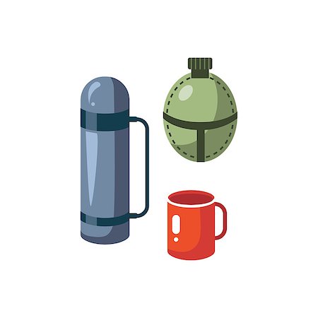 Thermos, Mug And Flask Cartoon Simple Style Colorful Isolated Flat Vector Illustration On White Background Stock Photo - Budget Royalty-Free & Subscription, Code: 400-08556054