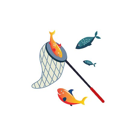 Fishing Net On Stick And Fish Cartoon Simple Style Colorful Isolated Flat Vector Illustration On White Background Stock Photo - Budget Royalty-Free & Subscription, Code: 400-08556056