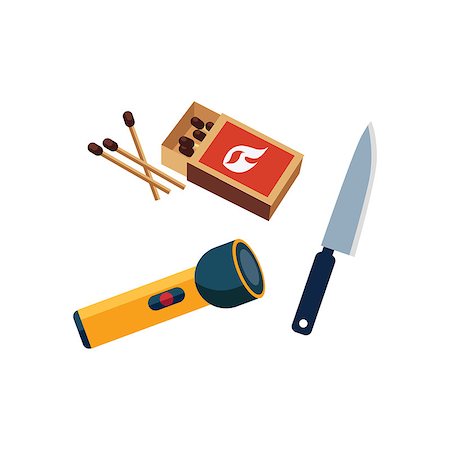 Matches, Lamp And Knife Cartoon Simple Style Colorful Isolated Flat Vector Illustration On White Background Stock Photo - Budget Royalty-Free & Subscription, Code: 400-08556051
