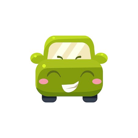 simsearch:400-08557267,k - Happy Green Car Emoji Cute Childish Style Character Flat Isolated Vector Icon Stock Photo - Budget Royalty-Free & Subscription, Code: 400-08556068
