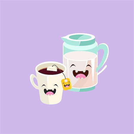 simsearch:400-08554549,k - Milk And Tea Cartoon Friends Colorful Funny Flat Vector Isolated Illustration On White Background Fotografie stock - Microstock e Abbonamento, Codice: 400-08556085