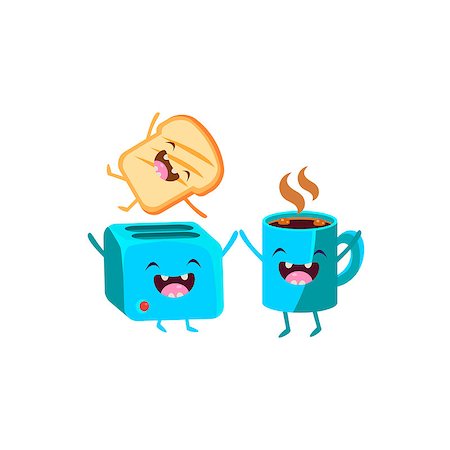 simsearch:400-08555692,k - Toaster And Coffee  Cartoon Friends Colorful Funny Flat Vector Isolated Illustration On White Background Stock Photo - Budget Royalty-Free & Subscription, Code: 400-08556088