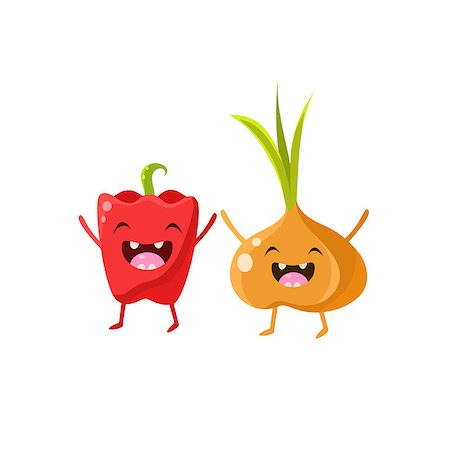 simsearch:400-08554549,k - Sweet Pepper And Onion Cartoon Friends Vector Isolated Illustration On White Background Fotografie stock - Microstock e Abbonamento, Codice: 400-08556083